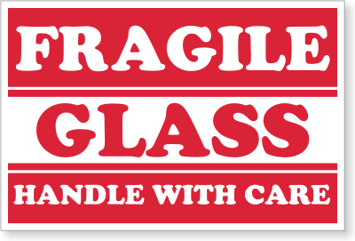 Fragile Labels, 4 x 6 Fragile Glass Handle With Care Label