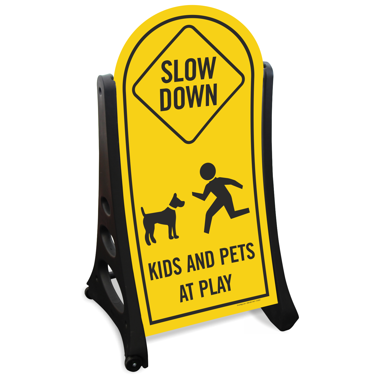 Kids And Pets At Play Slow Down Sidewalk Sign
